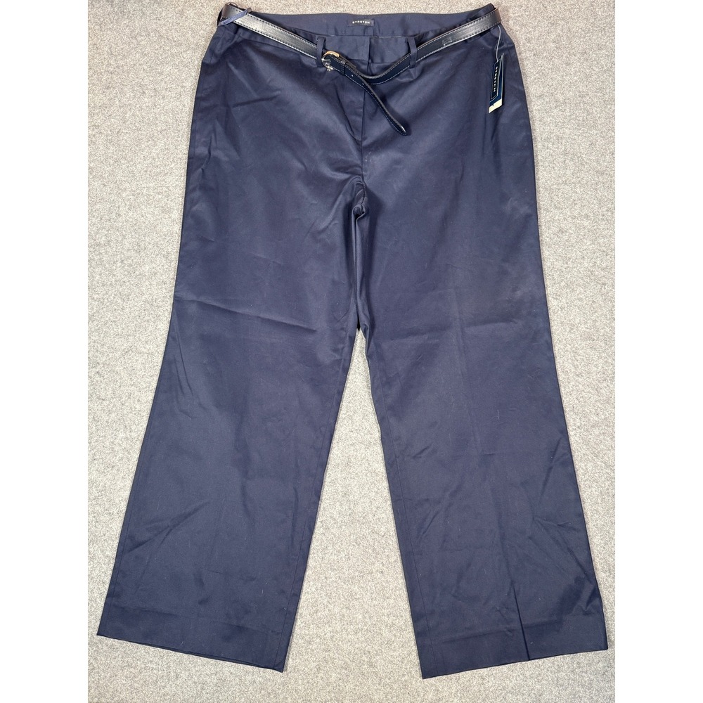 Jones New York Signature Navy Blue Wide Leg Stretch Trousers Belted 20W NWT
